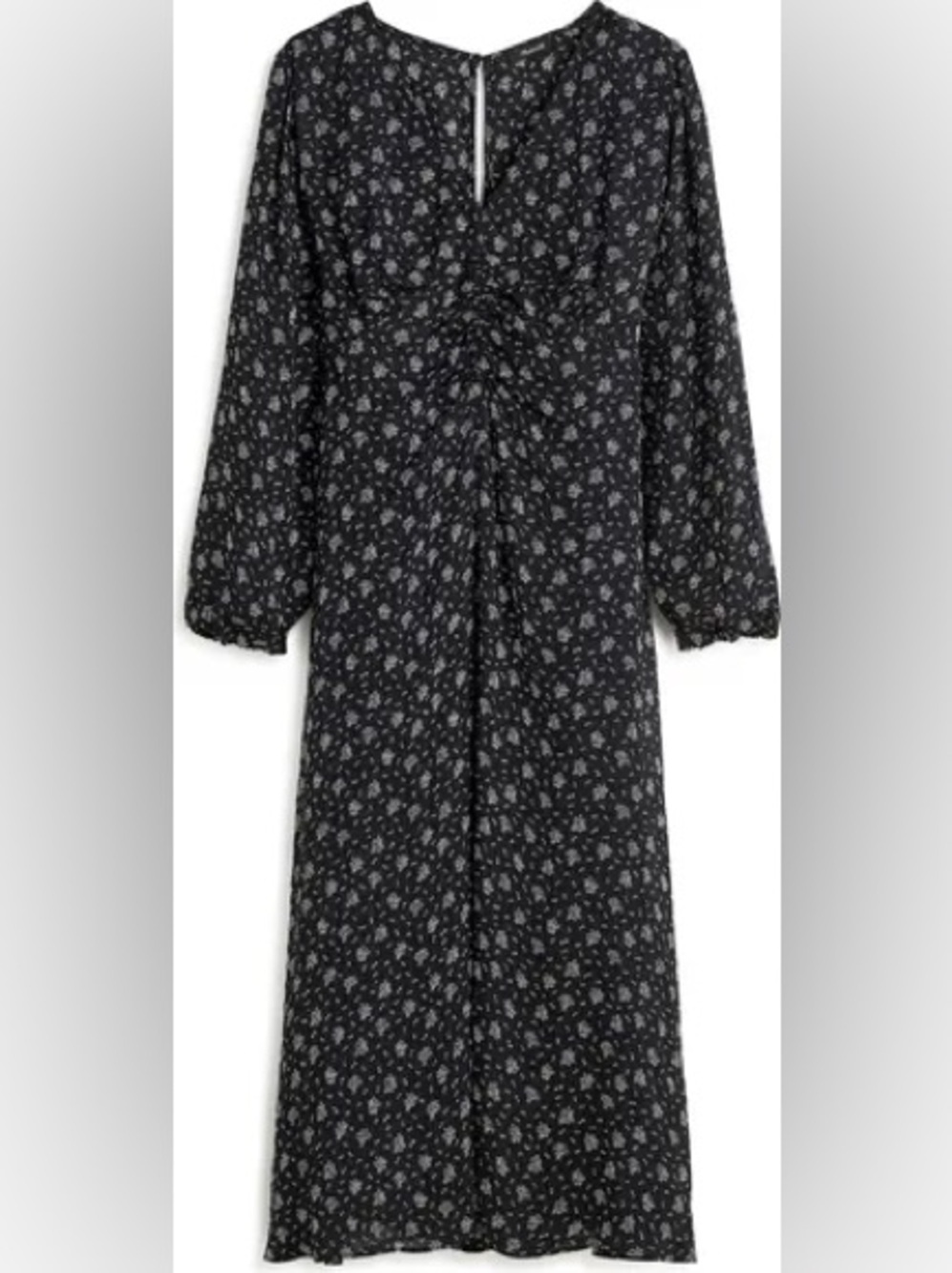 Madewell Black Floral Long-Sleeve Midi Dress